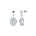 14kt White Gold Diamond and Sapphire Oval Dangle Earrings - Splendid Jewellery