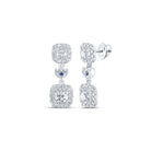 14kt White Gold Diamond and Sapphire Square Dangle Earrings - Captivating Brilliance - Splendid Jewellery