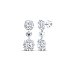 14kt White Gold Diamond and Sapphire Square Dangle Earrings - Captivating Brilliance - Splendid Jewellery