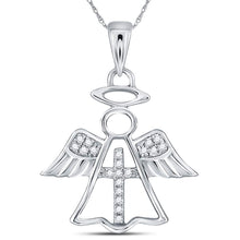 Load image into Gallery viewer, 14kt White Gold Diamond Angel Cross Pendant: A Divine Symbol of Elegance and Faith  Top View from Splendid Jewellery