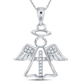 14kt White Gold Diamond Angel Cross Pendant: A Divine Symbol of Elegance and Faith  Top View from Splendid Jewellery