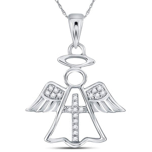 14kt White Gold Diamond Angel Cross Pendant: A Divine Symbol of Elegance and Faith - Splendid Jewellery