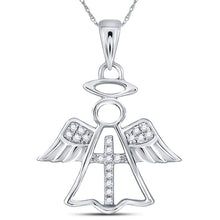 Load image into Gallery viewer, 14kt White Gold Diamond Angel Cross Pendant: A Divine Symbol of Elegance and Faith  Side View from Splendid Jewellery