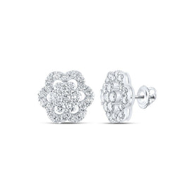 14kt White Gold Diamond Blossom Cluster Earrings - A Dazzling Floral Delight - Splendid Jewellery