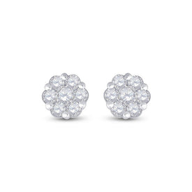 14kt White Gold Diamond Blossom Cluster Earrings - A Mesmerizing Floral Delight! - Splendid Jewellery