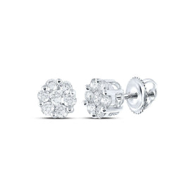 14kt White Gold Diamond Blossom Cluster Earrings - Captivating Floral Brilliance - Splendid Jewellery