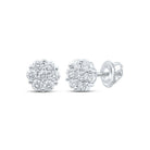 14kt White Gold Diamond Blossom Cluster Earrings - Exquisite Floral Brilliance - Splendid Jewellery