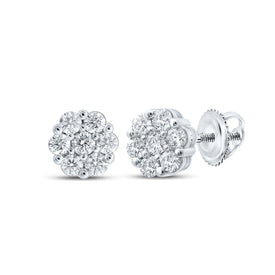 14kt White Gold Diamond Blossom Cluster Earrings - Radiant Floral Brilliance - Splendid Jewellery