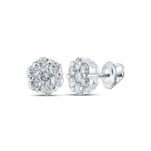 Load image into Gallery viewer, 14kt White Gold Diamond Blossom Earrings: Exquisite Floral Cluster Design - Splendid Jewellery