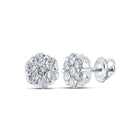14kt White Gold Diamond Blossom Earrings: Exquisite Floral Cluster Design - Splendid Jewellery