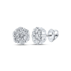 14kt White Gold Diamond Blossom Earrings: Exquisite Floral Cluster Design - Splendid Jewellery