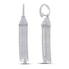Load image into Gallery viewer, 14kt White Gold Diamond Chain Teardrop Dangle Earrings: A Mesmerizing Showcase of Elegance and Brilliance - Top View