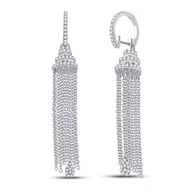 14kt White Gold Diamond Chain Teardrop Dangle Earrings: A Mesmerizing Showcase of Elegance and Brilliance - Top View