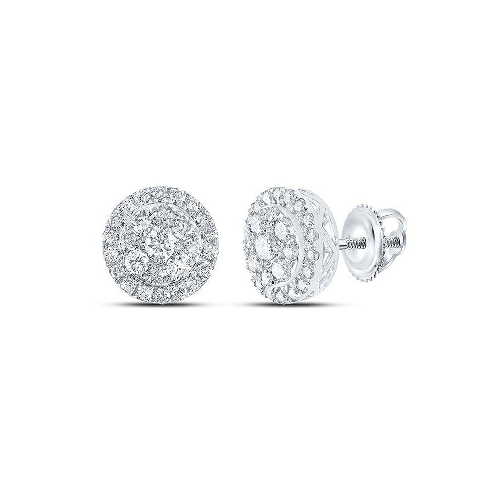 14kt White Gold Diamond Cluster Glamour Earrings - Splendid Jewellery