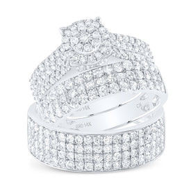 14kt White Gold Diamond Cluster His and Hers Wedding Set - A Mesmerizing Display of Love and Brilliance - Top View