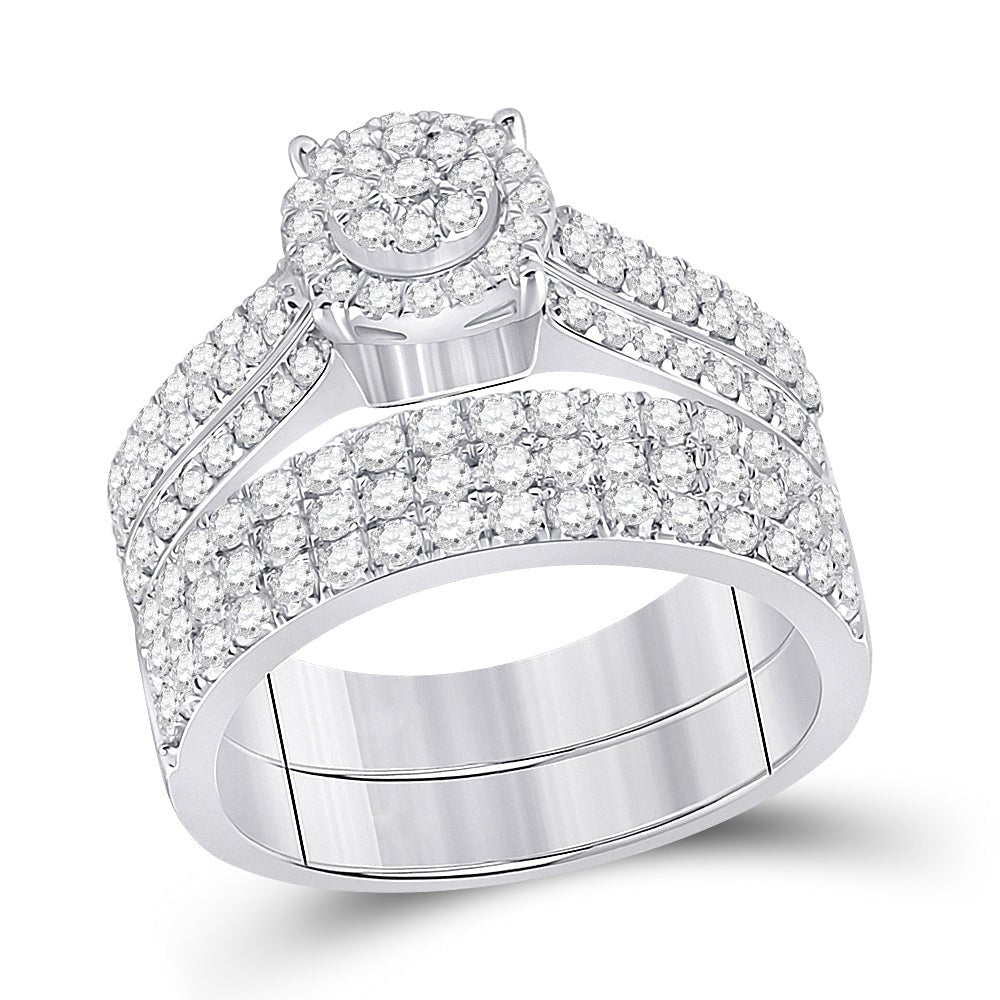 14kt White Gold Diamond Cluster His and Hers Wedding Set - A Mesmerizing Display of Love and Brilliance - Splendid Jewellery