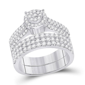 14kt White Gold Diamond Cluster His and Hers Wedding Set - A Mesmerizing Display of Love and Brilliance - Splendid Jewellery