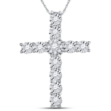 Load image into Gallery viewer, 14kt White Gold Diamond Cross Pendant: A Timeless Symbol of Faith and Elegance - Top View