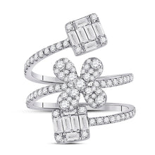 Load image into Gallery viewer, 14kt White Gold Diamond Floral Spiral Fashion Ring - Front View