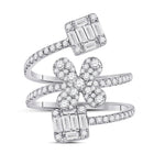 14kt White Gold Diamond Floral Spiral Fashion Ring - Front View