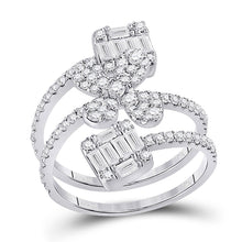 Load image into Gallery viewer, 14kt White Gold Diamond Floral Spiral Fashion Ring - Top View