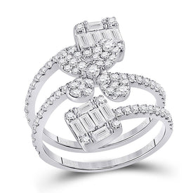 14kt White Gold Diamond Floral Spiral Fashion Ring - Top View