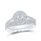 14kt White Gold Diamond Halo Bridal Wedding Ring Set with Blue Sapphire - Splendid Jewellery