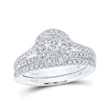 Load image into Gallery viewer, 14kt White Gold Diamond Halo Bridal Wedding Ring Set with Blue Sapphire - Splendid Jewellery