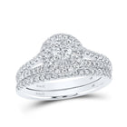 14kt White Gold Diamond Halo Bridal Wedding Ring Set with Blue Sapphire - Splendid Jewellery