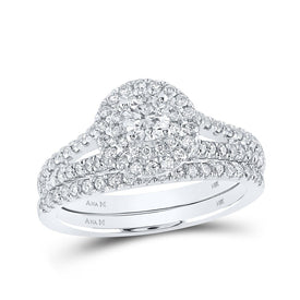 14kt White Gold Diamond Halo Bridal Wedding Ring Set with Blue Sapphire - Splendid Jewellery