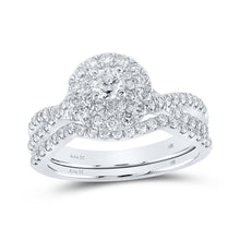 Load image into Gallery viewer, 14kt White Gold Diamond Halo Sapphire Bridal Wedding Ring Set - Splendid Jewellery