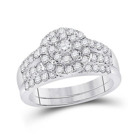 14kt White Gold Diamond Halo Wedding Ring Band Set 1 Cttw | Splendid Jewellery - Splendid Jewellery
