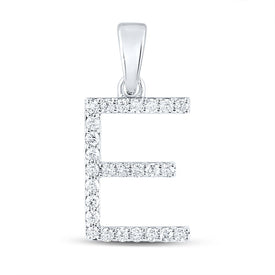 14kt White Gold Diamond Initial Pendant - Personalized E Letter Necklace - Top View