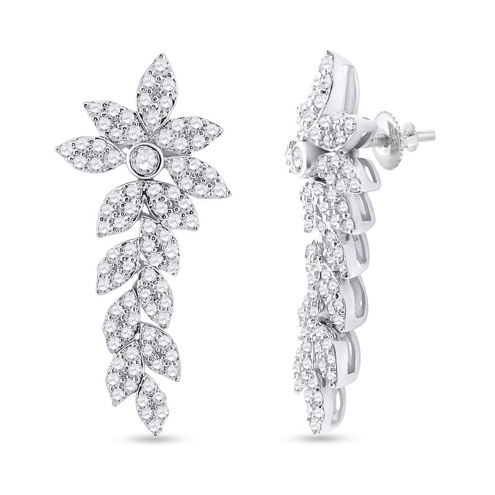 14kt White Gold Diamond Leaf Dangle Earrings - Splendid Jewellery