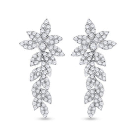 14kt White Gold Diamond Leaf Dangle Earrings - Splendid Jewellery