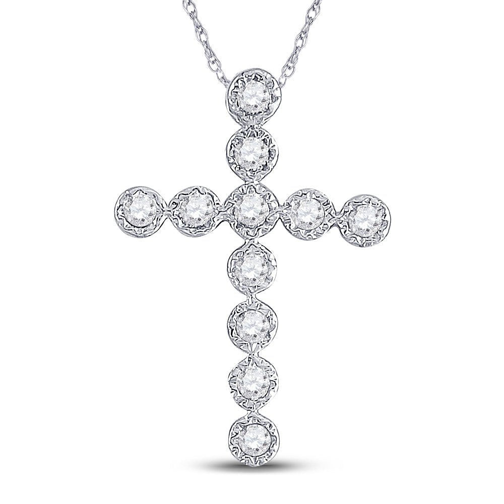 14kt White Gold Diamond Paternoster Cross Pendant - A Timeless Symbol of Love and Faith - Splendid Jewellery