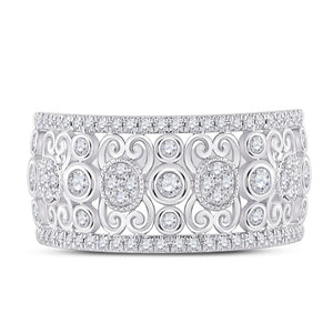 14kt White Gold Diamond Scroll Cluster Band Ring - Exquisite Brilliance - Splendid Jewellery