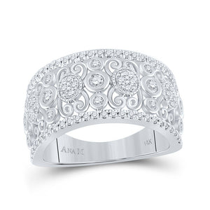 14kt White Gold Diamond Scroll Cluster Band Ring - Exquisite Brilliance - Splendid Jewellery