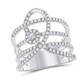 14kt White Gold Diamond Spiral Strand Fashion Ring - Top View