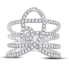 Load image into Gallery viewer, 14kt White Gold Diamond Spiral Strand Fashion Ring - Front View
