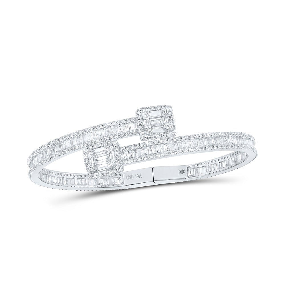 14kt White Gold Diamond Square - accent Cuff Bangle Bracelet - Exquisite Brilliance - Splendid Jewellery