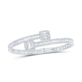14kt White Gold Diamond Square - accent Cuff Bangle Bracelet - Exquisite Brilliance - Splendid Jewellery