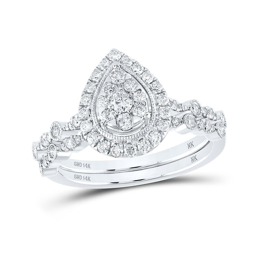 14kt White Gold Diamond Teardrop Bridal Wedding Ring Set - Eternal Elegance - Splendid Jewellery