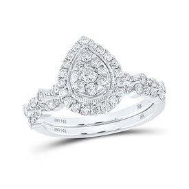 14kt White Gold Diamond Teardrop Bridal Wedding Ring Set - Eternal Elegance - Splendid Jewellery