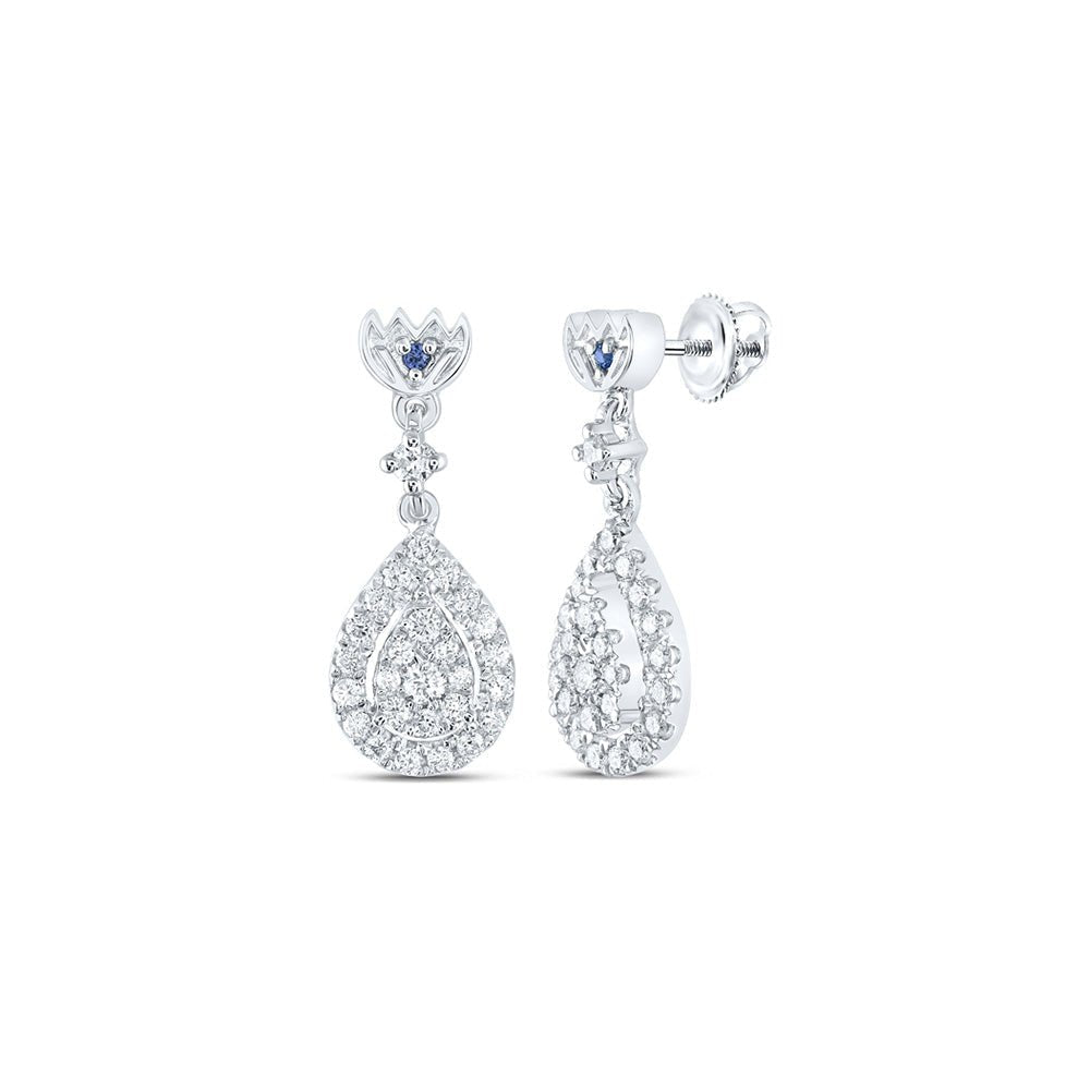 14kt White Gold Diamond Teardrop Dangle Earrings with Blue Sapphires - Splendid Jewellery