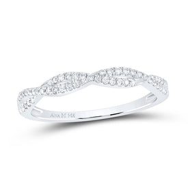 14kt White Gold Diamond Twisted Stackable Band Ring - Timeless Elegance and Sparkling Brilliance - Top View