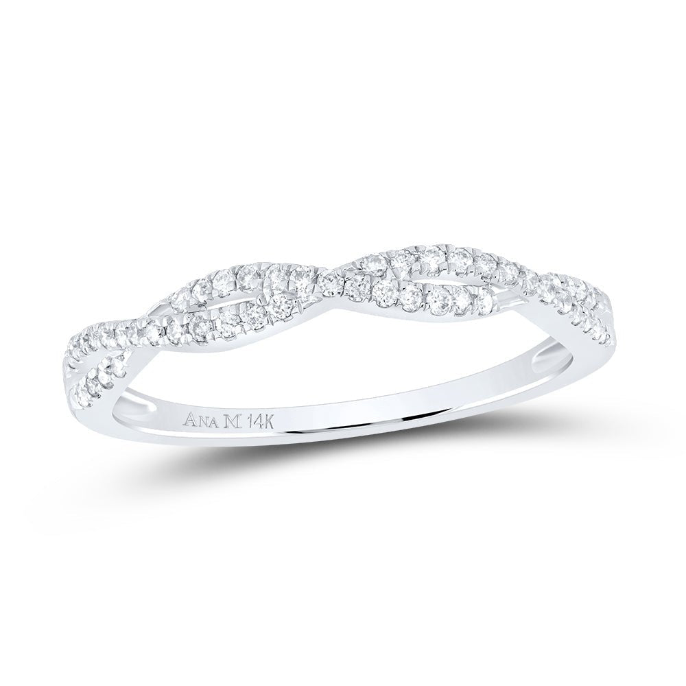 14kt White Gold Diamond Twisted Stackable Band Ring - Timeless Elegance and Sparkling Brilliance - Splendid Jewellery