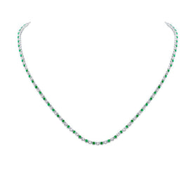 14kt White Gold Emerald and Diamond Tennis Necklace: A Mesmerizing Masterpiece of Elegance - Splendid Jewellery