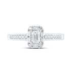 14kt White Gold Emerald Diamond Halo Bridal Wedding Engagement Ring - Eternal Elegance - Front View