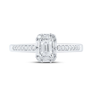 14kt White Gold Emerald Diamond Halo Bridal Wedding Engagement Ring - Eternal Elegance - Splendid Jewellery